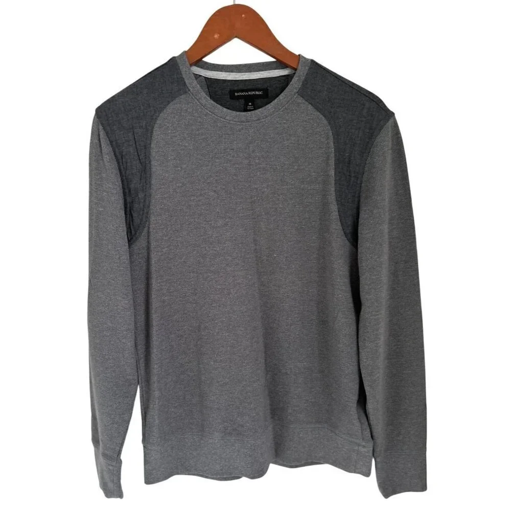 Banana Republic Sweatshirt Sweater Textured Shoulder Patch Gray - Med